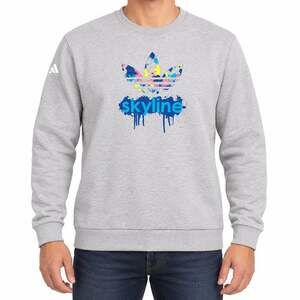 Adidas Sweatshirt Mens XL Gray Skyline Trefoil Graphic Fleece Crewneck Pullover